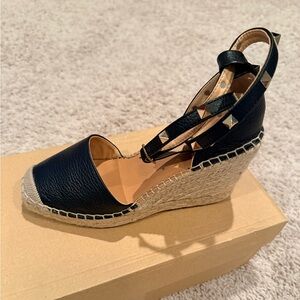 Maypol Black Espadrille Wedges with Studded Straps — Size 6 1/2